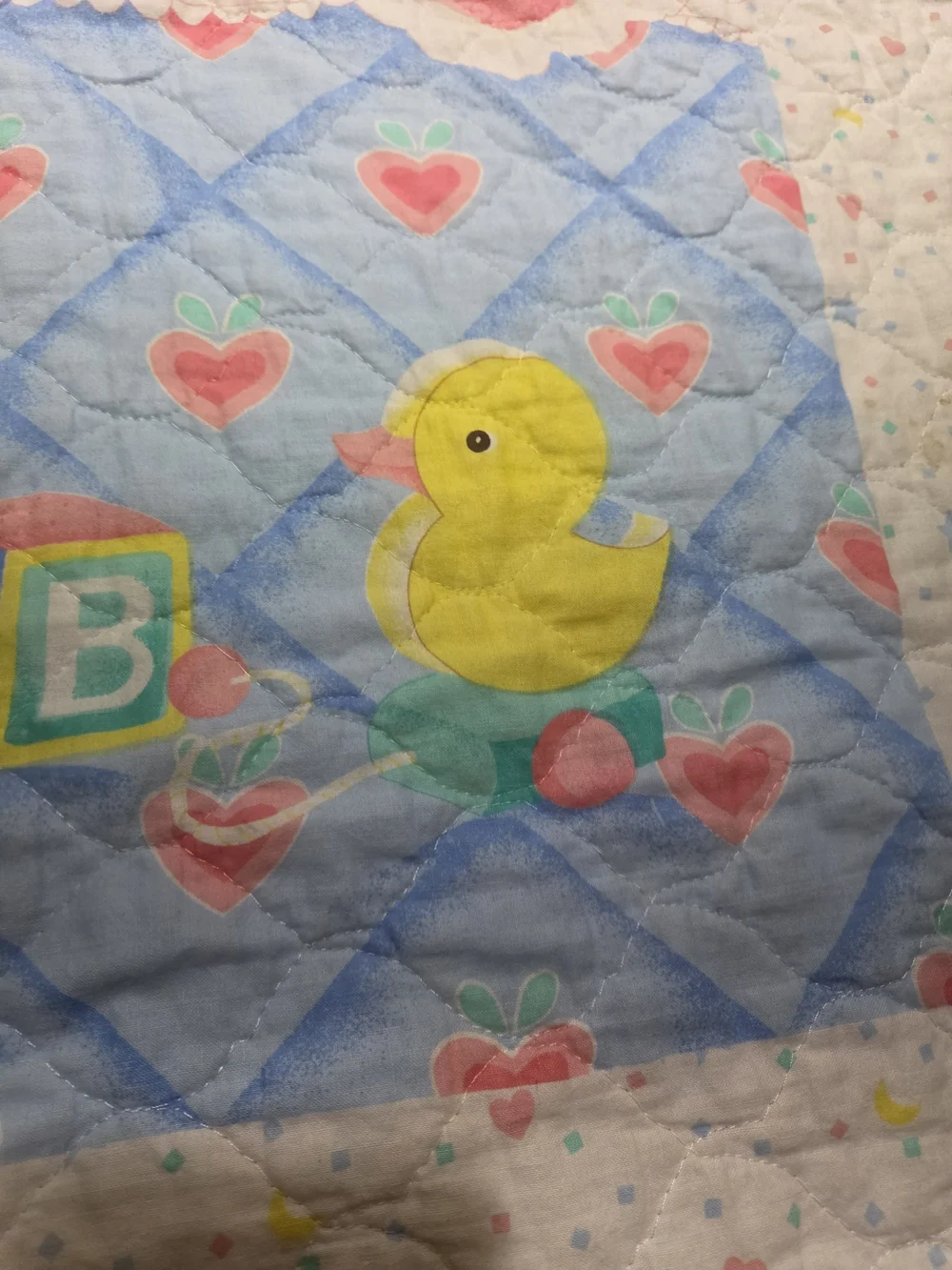 Baby Blanket Quilted Teddy Bear Elephant On Bed Sateen Edge Trim 34x42 Y2k Vtg